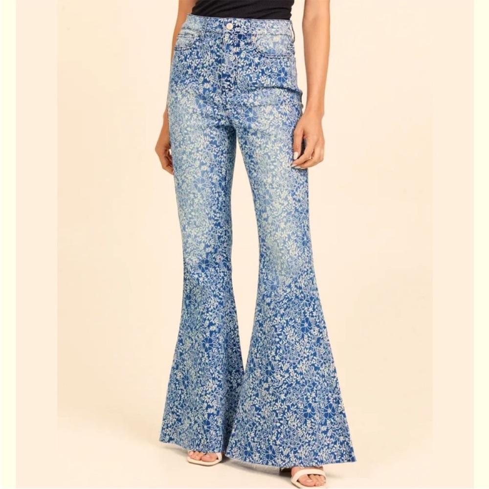 Altar’d State Blue Floral Flare Bell Bottom Jeans Size 27
